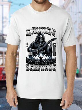 Grunge Serentide Skull Guitar Graphic Tee - White